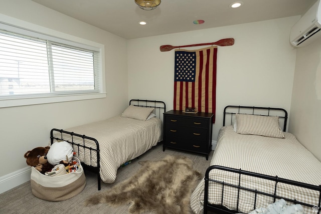 815 S Annabella Rd, Richfield, UT 84701 - carpeted bedroom featuring baseboards, a wall mounted air conditioner, and recessed lighting