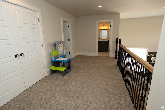 815 S Annabella Rd, Richfield, UT 84701 - hall featuring recessed lighting, an upstairs landing, carpet floors, and baseboards