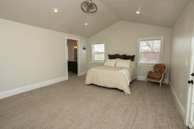 815 S Annabella Rd, Richfield, UT 84701 - bedroom with recessed lighting, lofted ceiling, light colored carpet, and baseboards