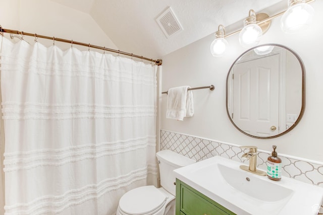 431 W 3460 N, Erda, UT 84074 - full bathroom with tile walls, a wainscoted wall, toilet, vanity, and visible vents