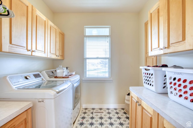 431 W 3460 N, Erda, UT 84074 - laundry area with baseboards, washer and dryer, light floors, and cabinet space