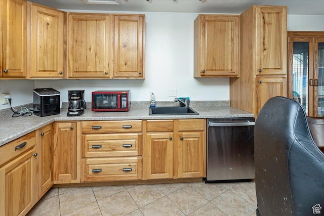 1381 W Beacon Hill Dr S, Taylorsville, UT 84123 - kitchen featuring stainless steel dishwasher, a sink, light tile patterned floors, and light countertops