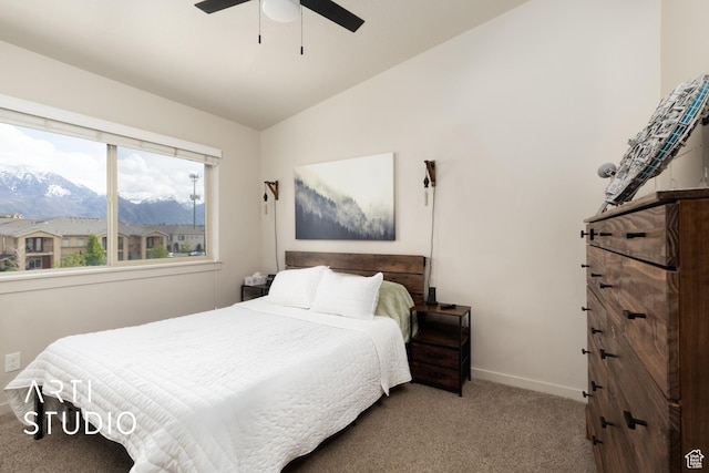1004 N 1090 W Unit 401, Orem, UT 84057 - carpeted bedroom with lofted ceiling, baseboards, a ceiling fan, and a mountain view