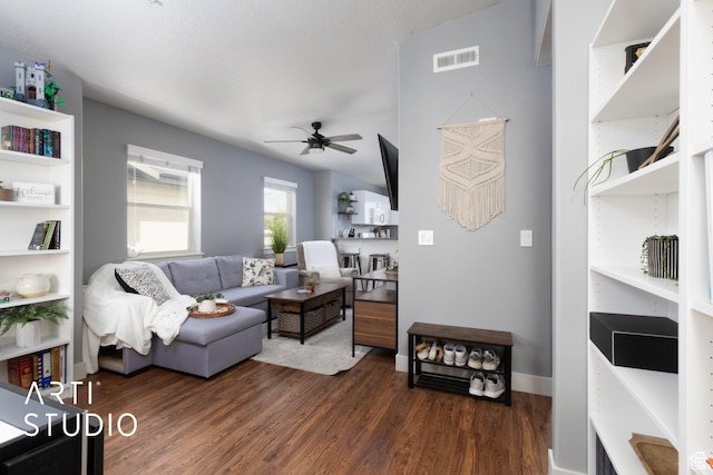 1004 N 1090 W Unit 401, Orem, UT 84057 - living area with a ceiling fan, dark wood-style flooring, and baseboards