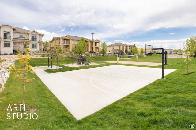 1004 N 1090 W Unit 401, Orem, UT 84057 - view of basketball court featuring volleyball court, a residential view, and a yard
