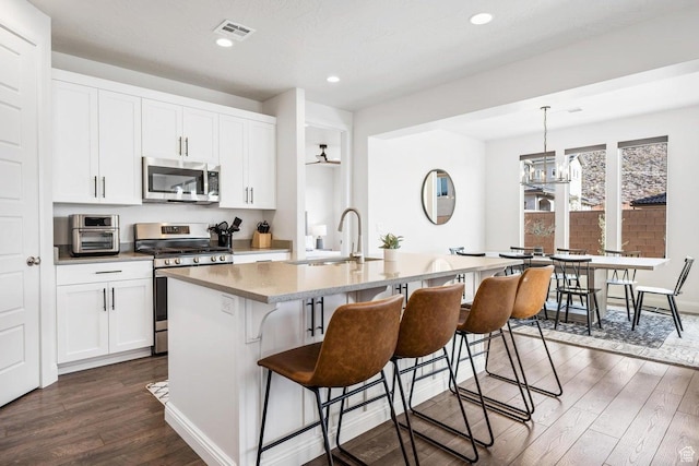 1378 N Marfil Way, Washington, UT 84780 - kitchen featuring a sink, appliances with stainless steel finishes, visible vents, dark wood-style floors, and an island with sink