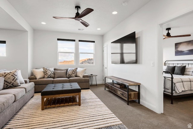 1378 N Marfil Way, Washington, UT 84780 - living room featuring baseboards, recessed lighting, ceiling fan, and carpet flooring