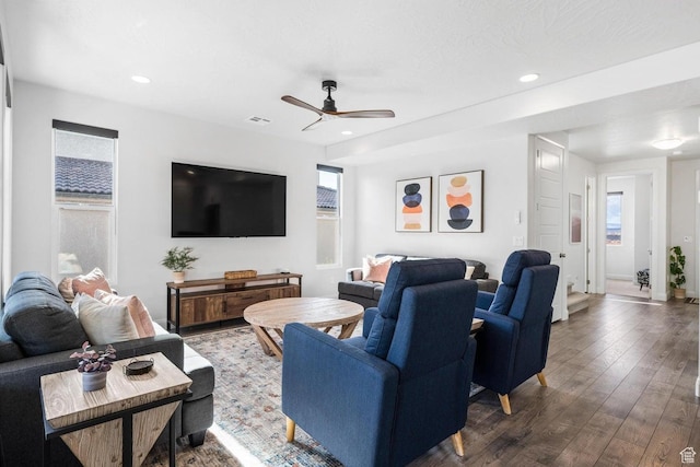 1378 N Marfil Way, Washington, UT 84780 - living room with recessed lighting, ceiling fan, and dark wood-type flooring