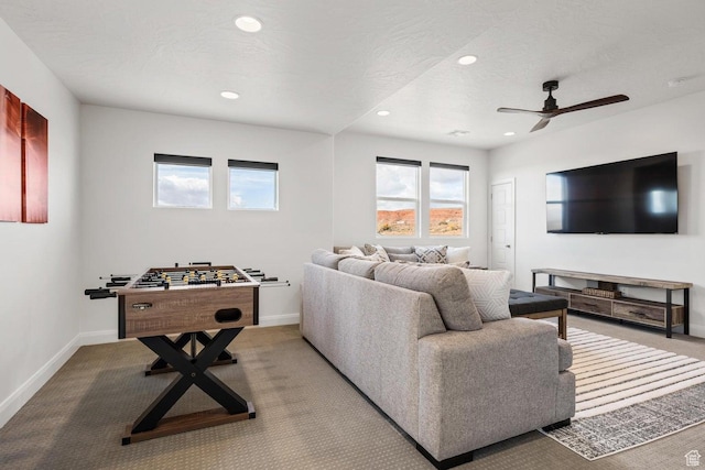 1378 N Marfil Way, Washington, UT 84780 - living room featuring a ceiling fan, baseboards, recessed lighting, and carpet floors