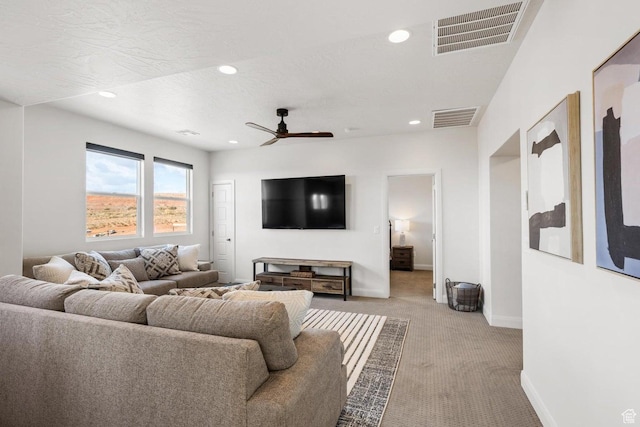 1378 N Marfil Way, Washington, UT 84780 - living area featuring visible vents, a ceiling fan, baseboards, and light carpet