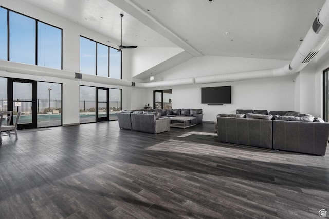 4772 W Thorntree Ln, Herriman, UT 84096 - living room featuring visible vents, wood finished floors, and high vaulted ceiling