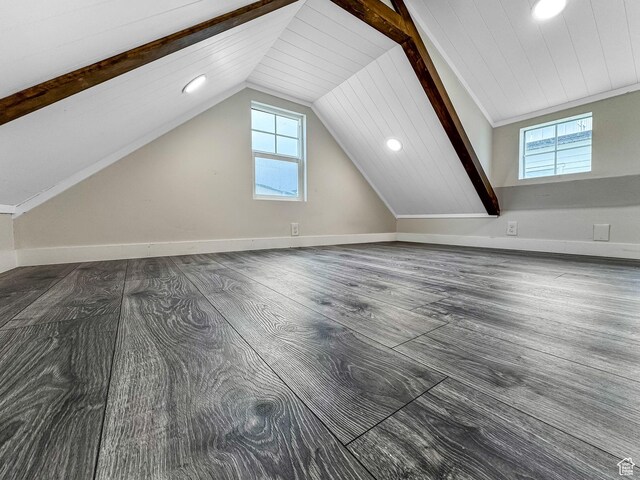 4772 W Thorntree Ln, Herriman, UT 84096 - additional living space featuring recessed lighting, vaulted ceiling with beams, a wealth of natural light, and wood finished floors