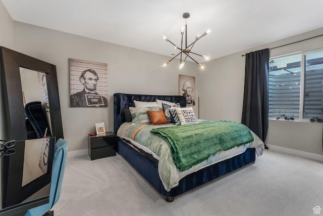 4772 W Thorntree Ln, Herriman, UT 84096 - carpeted bedroom with a notable chandelier and baseboards