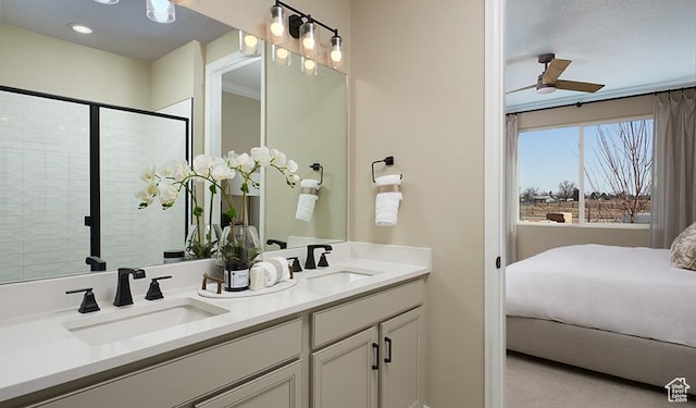 4099 W 2025 S Unit 51, Taylor, UT 84401 - full bathroom featuring ceiling fan, double vanity, and a tile shower