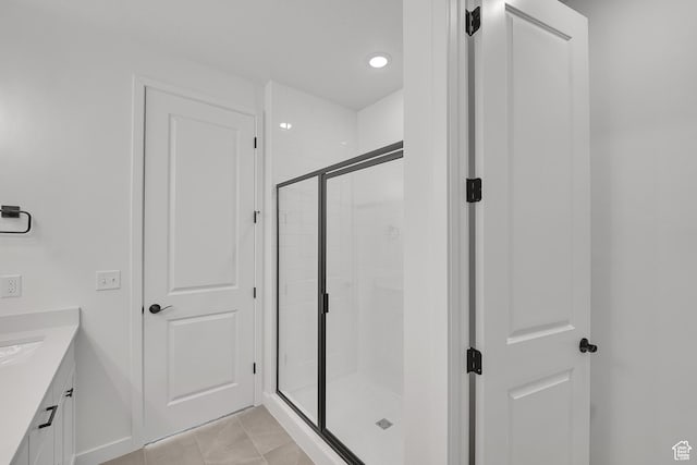 4099 W 2025 S Unit 51, Taylor, UT 84401 - bathroom featuring a shower stall, vanity, and recessed lighting