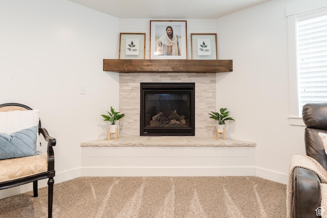 1076 E 300 S, Smithfield, UT 84335 - details with a glass covered fireplace, carpet floors, and baseboards