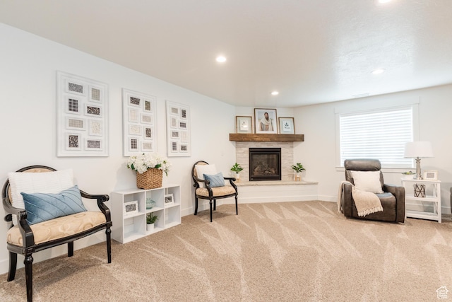 1076 E 300 S, Smithfield, UT 84335 - sitting room featuring a glass covered fireplace, carpet floors, baseboards, and recessed lighting