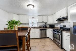 2959 S 9200 W, Magna, UT 84044 - kitchen with a sink, white cabinetry, stainless steel appliances, and under cabinet range hood