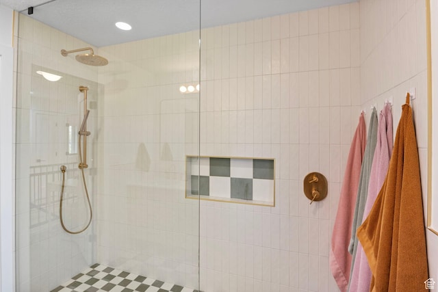 full bathroom featuring walk in shower and recessed lighting