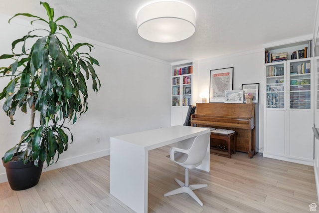 office area with light wood-type flooring