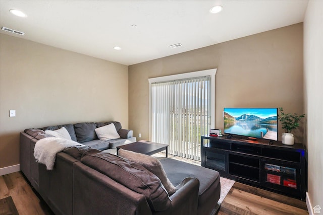 2153 N Springtime Dr, Saratoga Springs, UT 84045 - living room with recessed lighting, visible vents, and wood finished floors