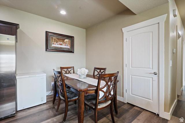 2153 N Springtime Dr, Saratoga Springs, UT 84045 - dining space with baseboards, recessed lighting, visible vents, and dark wood-type flooring