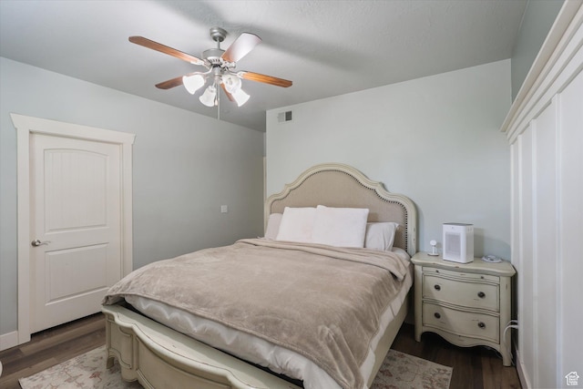2153 N Springtime Dr, Saratoga Springs, UT 84045 - bedroom featuring visible vents, ceiling fan, and dark wood-type flooring