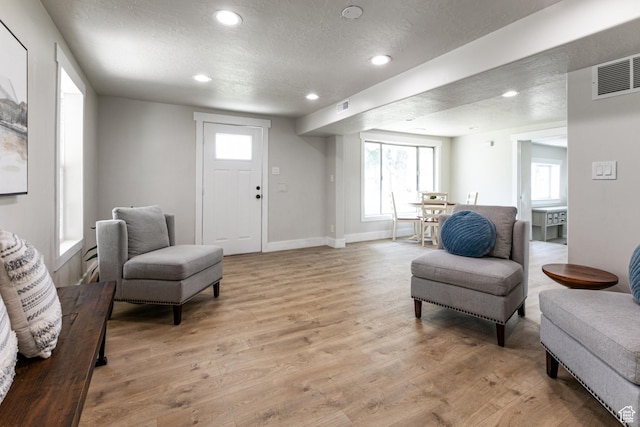 263 N 100 E, Springville, UT 84663 - living area with a textured ceiling, visible vents, light wood-type flooring, and recessed lighting