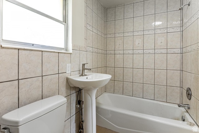 263 N 100 E, Springville, UT 84663 - full bathroom with toilet, tile walls, and shower / bathing tub combination