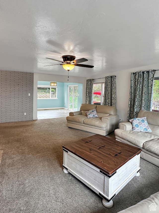 886 E Hillcrest Dr, Springville, UT 84663 - carpeted living area with a wealth of natural light and ceiling fan