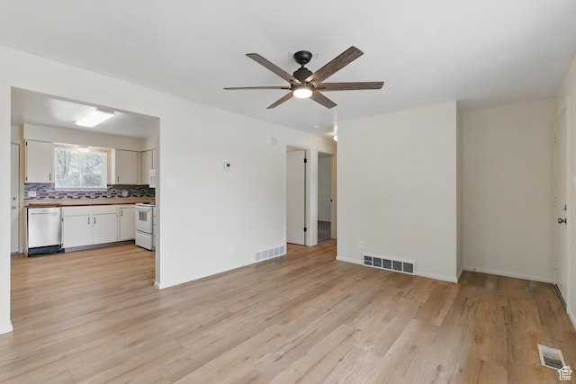 985 S 600 W, Provo, UT 84601 - unfurnished living room with visible vents, ceiling fan, and light wood-type flooring