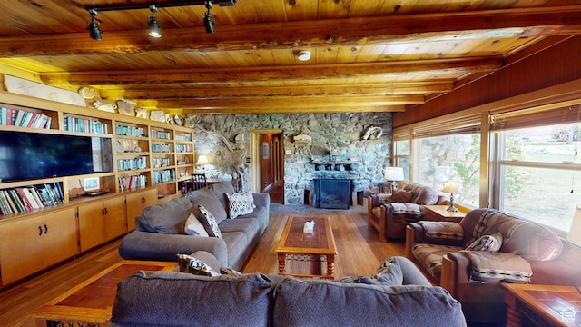 315 Abbey Rd, Moab, UT 84532 - living area with hardwood / wood-style flooring, wooden ceiling, and beam ceiling