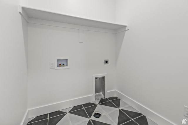 2372 W 2950 N Unit 108, Farr West, UT 84404 - laundry area with hookup for an electric dryer, laundry area, hookup for a washing machine, baseboards, and dark tile patterned floors