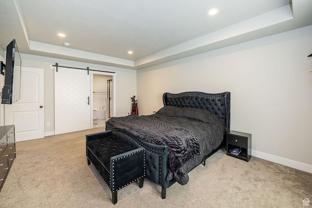 9568 N 5600 W, Elwood, UT 84337 - carpeted bedroom featuring recessed lighting, baseboards, a barn door, and a tray ceiling