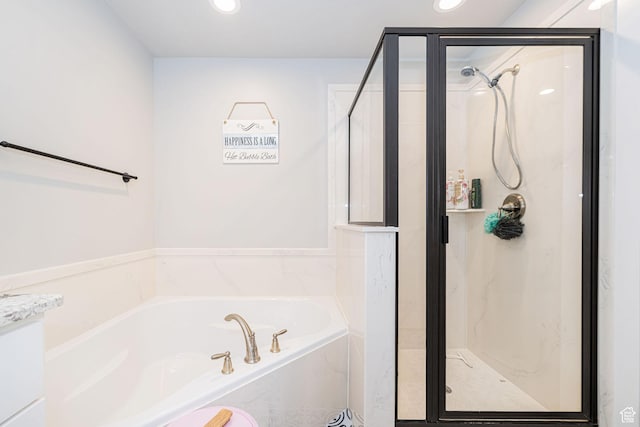 9568 N 5600 W, Elwood, UT 84337 - full bathroom with recessed lighting, a marble finish shower, and a bath
