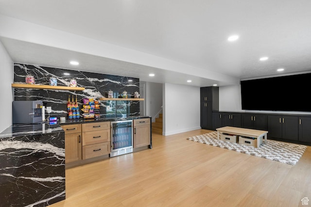 2862 S Preening Way, Saratoga Springs, UT 84045 - bar with beverage cooler, indoor bar, light wood finished floors, and recessed lighting