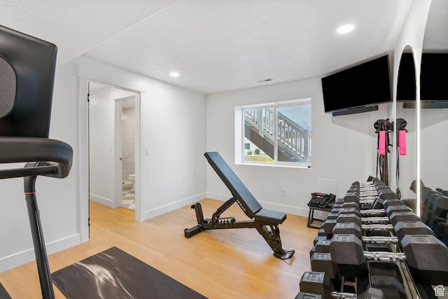 2862 S Preening Way, Saratoga Springs, UT 84045 - exercise area with recessed lighting, visible vents, baseboards, and light wood-style floors
