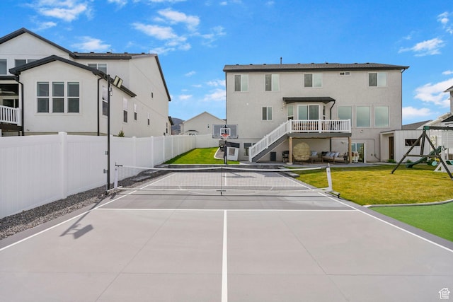2862 S Preening Way, Saratoga Springs, UT 84045 - view of sport court with fence, a residential view, a yard, and a playground