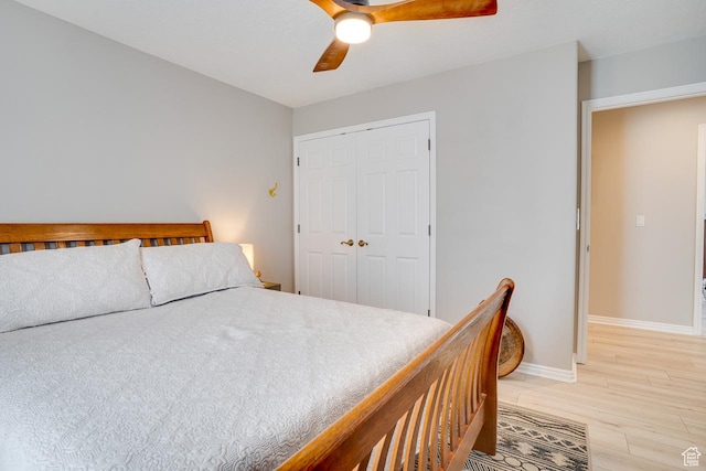 676 S 620 E, Heber City, UT 84032 - bedroom featuring light wood-type flooring, baseboards, a closet, and a ceiling fan