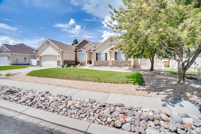 676 S 620 E, Heber City, UT 84032 - ranch-style house featuring stucco siding, a garage, concrete driveway, and stone siding