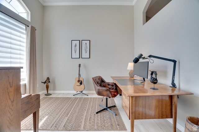676 S 620 E, Heber City, UT 84032 - office area featuring crown molding, baseboards, and light wood-type flooring