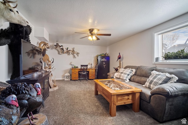537 E 650 N, Roosevelt, UT 84066 - living area featuring carpet, a ceiling fan, and a textured ceiling