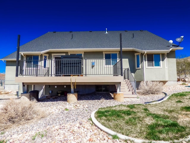 4718 E Cougar Run S, Ut, UT 84629 - rear view of property featuring stucco siding, stairs, and a shingled roof