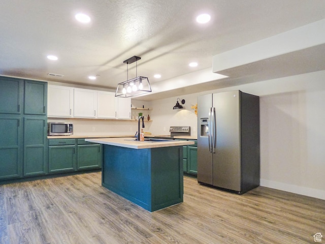 4718 E Cougar Run S, Ut, UT 84629 - kitchen featuring a sink, appliances with stainless steel finishes, light wood finished floors, and green cabinets