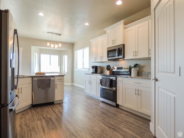 4718 E Cougar Run S, Ut, UT 84629 - kitchen with white cabinetry, appliances with stainless steel finishes, dark wood-style floors, baseboards, and recessed lighting