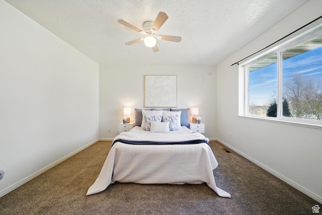 428 N 100 W, Santaquin, UT 84655 - bedroom featuring a textured ceiling, visible vents, baseboards, carpet, and a ceiling fan