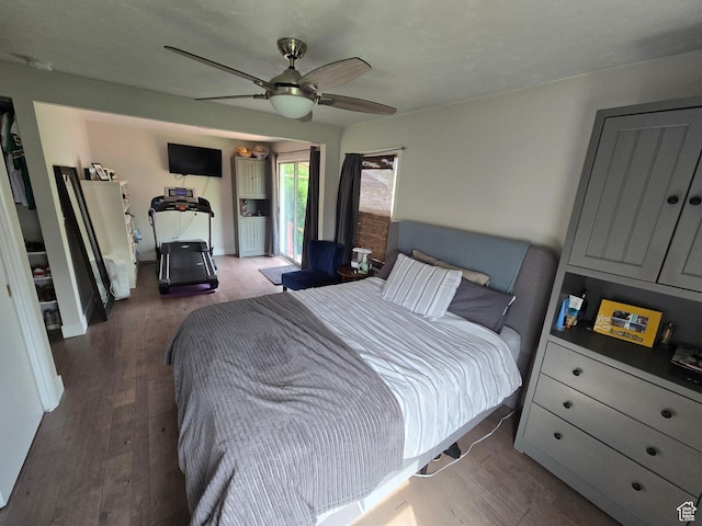 5841 S 129 W, Murray, UT 84107 - bedroom with baseboards, wood finished floors, a ceiling fan, and access to outside