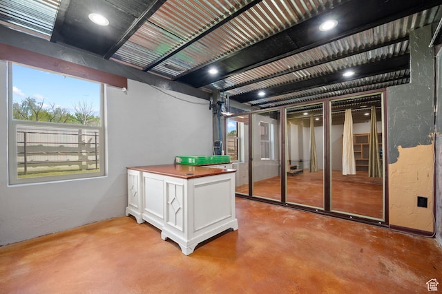 below grade area with a textured wall