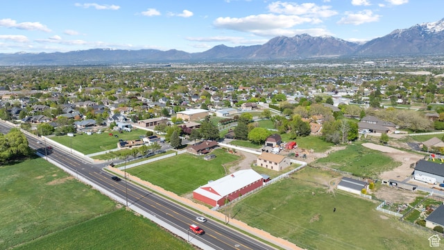 aerial view featuring a mountain view and a residential view