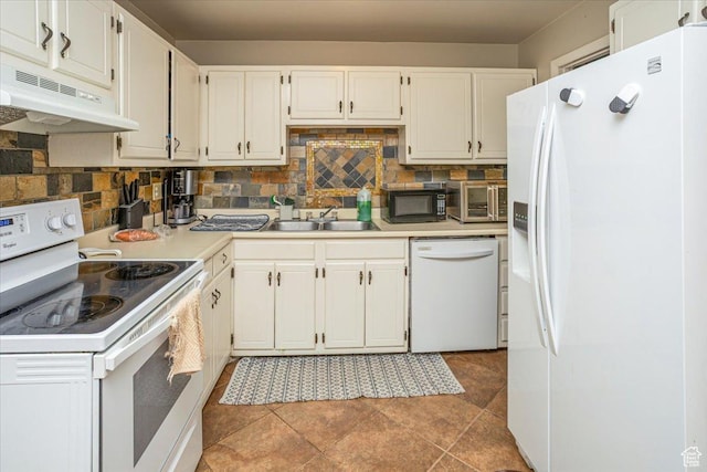556 W 800 N Unit 15, Provo, UT 84601 - kitchen with white appliances, under cabinet range hood, light countertops, backsplash, and a sink